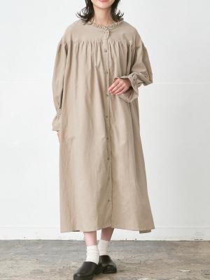 フリル襟&袖フレアワンピース 細畝コーデュロイ