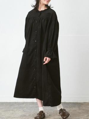 フリル襟&袖フレアワンピース 細畝コーデュロイ