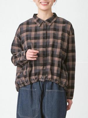 裾ゴムバルーンシャツ コットンリネンチェック