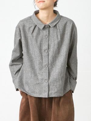 フレアシャツジャケット　ウール混へリンボン