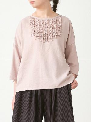 フロントフリルプルオーバーブラウス　Ｔ/Ｒスラブ