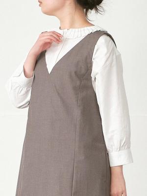 プリーツ襟比翼ブラウス　綿麻オックス