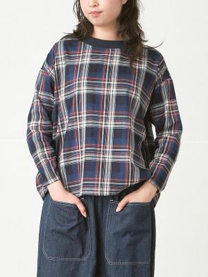 リブプルオーバーブラウス　コットンチェック