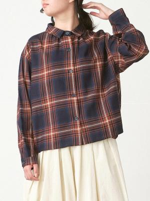 ギャザーフレアブラウス　コットンチェック