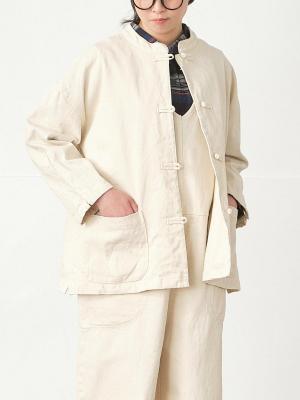 チャイナボタンジャケット　コットン混デニム