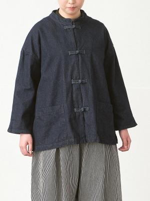 チャイナボタンジャケット　コットン混デニム