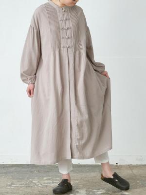 チャイナボタン比翼ワンピース　綿オックスワッシャー