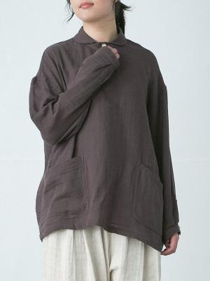 丸襟プルオーバーシャツ　綿ダブルガーゼ