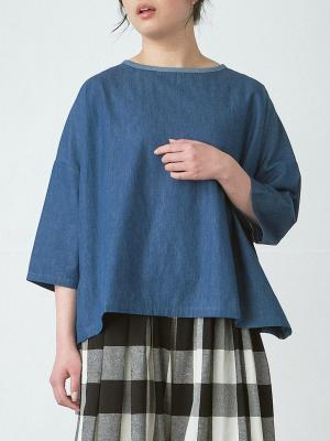 配色プルオーバーブラウス　4.5オンスデニム