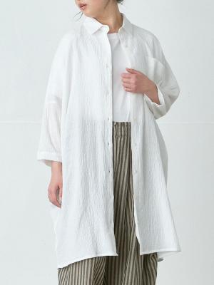 コクーンチュニックシャツ　綿ガーゼワッシャー