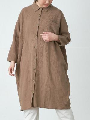 コクーンチュニックシャツ 綿ガーゼワッシャー