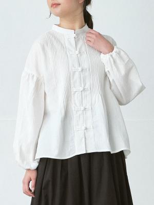 チャイナボタンブラウス　綿オックスワッシャー