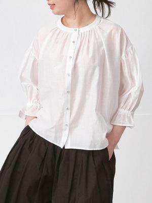 ２WAYフリルブラウス　コットン混キャッチワッシャー