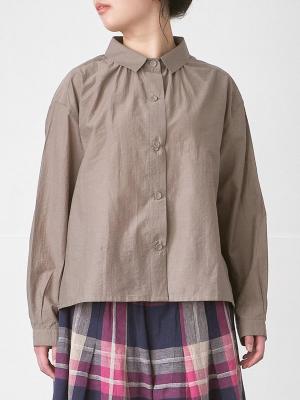 ギャザーフレアブラウス　コットン混キャッチワッシャー