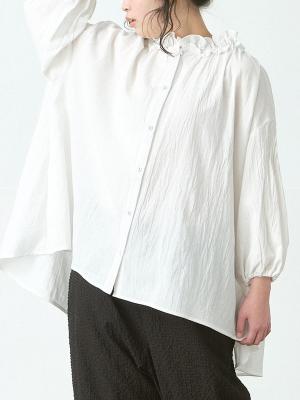 フリル襟ブラウス　綿ワッシャー