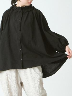 フリル襟ブラウス　綿ワッシャー