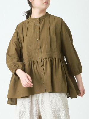 フロントタック切り替えブラウス　綿ワッシャー