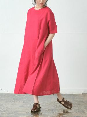 Aラインワンピース　リネンコットン　【着丈選べる】