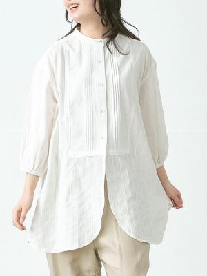 ピンタック切替チュニックブラウス　綿ドビー