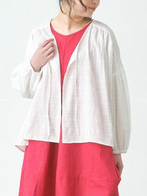 胸元リボンカーディガンブラウス　　綿ボイルシャドーチェック