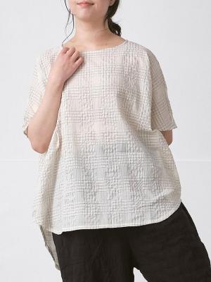 前後差プルオーバーブラウス　コットンコードチェック　