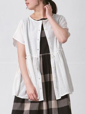 前後２WAY切り替えブラウス　綿麻混スラブワッシャー×ガーゼチェック