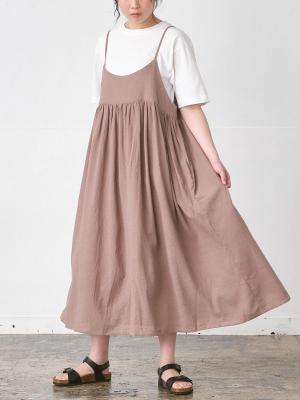 キャミワンピース　綿麻混スラブワッシャー