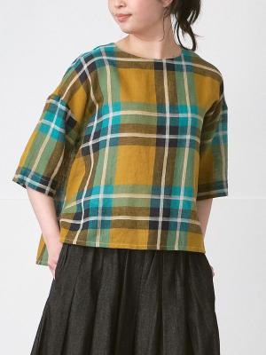 プルオーバーブラウス　コットンリネンチェック