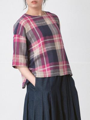 プルオーバーブラウス　コットンリネンチェック