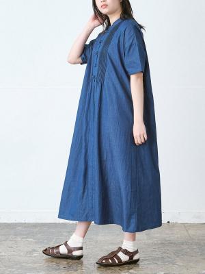 チャイナボタンワンピース　4.5オンスデニム