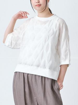 リブプルオーバーブラウス　綿オパールドット