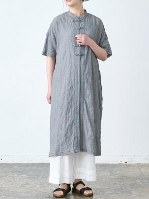 チャイナボタンワンピース　コットン混シャーリング
