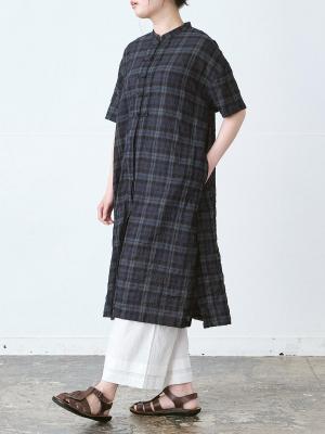 チャイナボタンワンピース　コットン混シャーリング