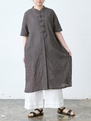 チャイナボタンワンピース　コットン混シャーリング