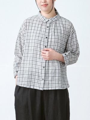 ちび襟ブラウス　コットン混シャーリング