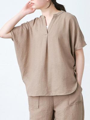 キーネックプルオーバーブラウス リヨセルオックス