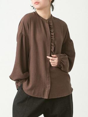 フロントフリルブラウス　リヨセルワッシャー