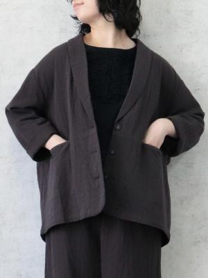 ショールカラージャケット　綿麻接結