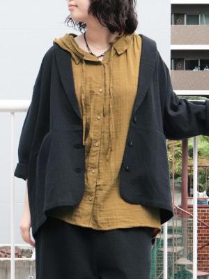 ショールカラージャケット　綿麻接結