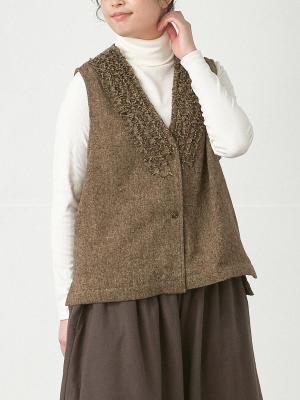 フリンジフリルベスト　ツイードカラーネップ