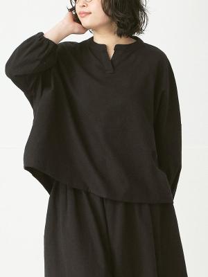 キーネックプルオーバーブラウス コットンネル