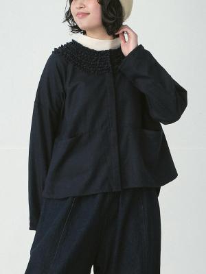 襟フリルシームポケットシャツジャケット ウール混