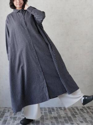 シャツワンピース 綿ビエラ起毛ストライプ