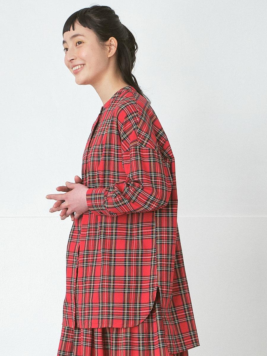 ドロップショルダーブラウス 綿オックスチェック | シャツBLナガソデ