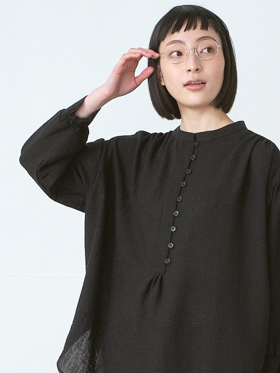 バンドカラープルオーバーブラウス E/R/Lシングルガーゼ | シャツBL