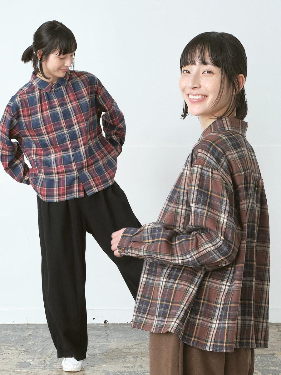 ギャザーブラウス 綿ソフトネルチェック | シャツBLナガソデ | 【公式