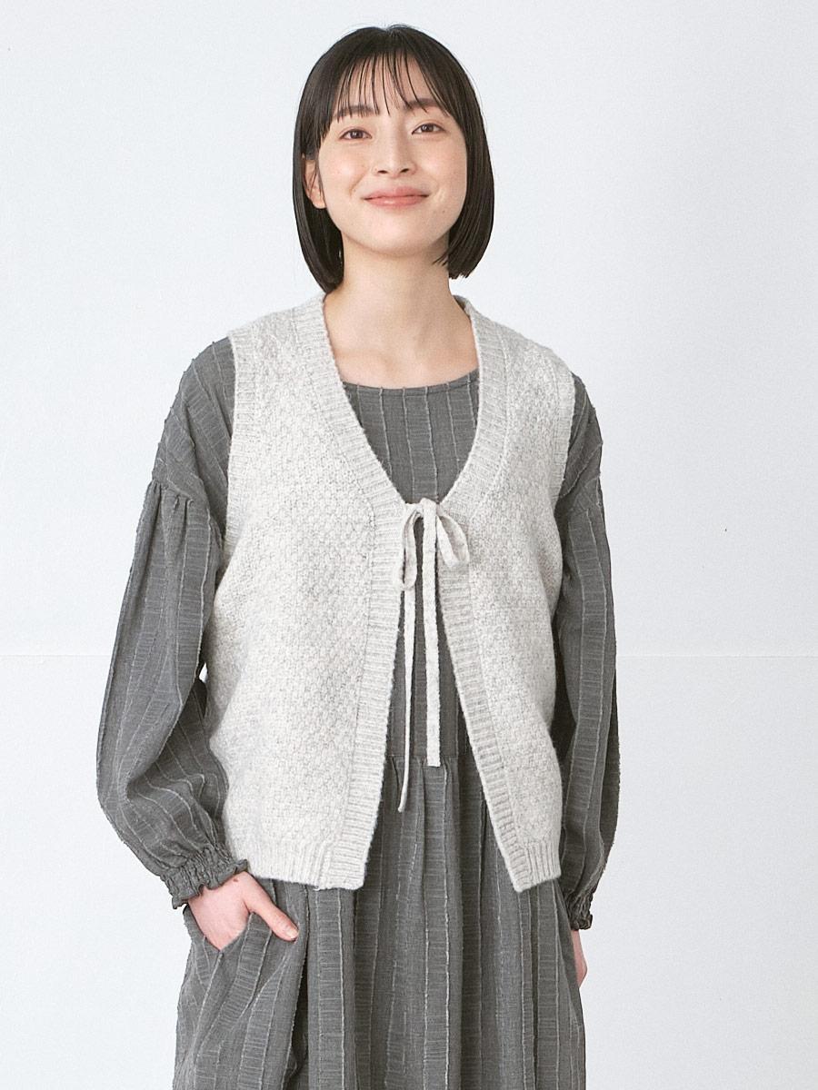heihei リボンニットベスト セール】 リボンヤーンニットベスト（オフホワイト/グレー/ブラック