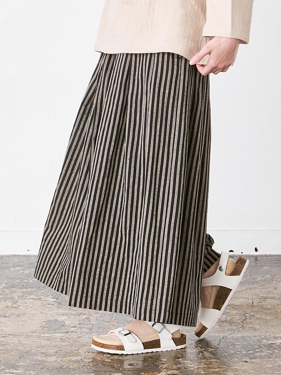 ガウチョパンツ コットンリネン混ストライプ | パンツフルレングス