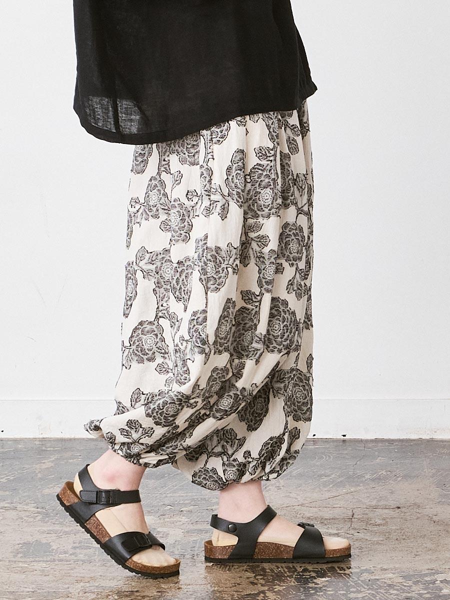 裾ゴムボリュームパンツ 綿混ジャガード | パンツフルレングス