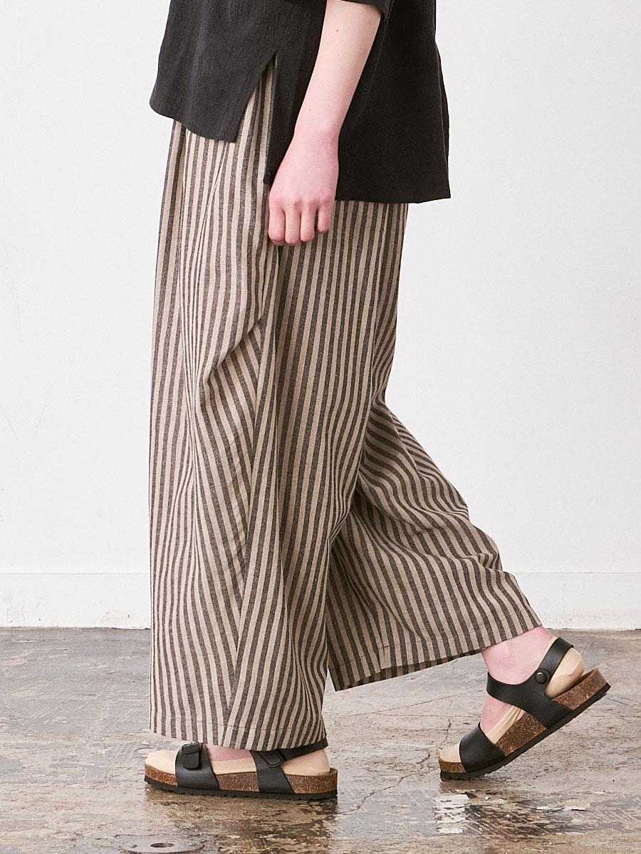 ワイドタックパンツ コットンリネン混ストライプ | パンツ9ブタケ